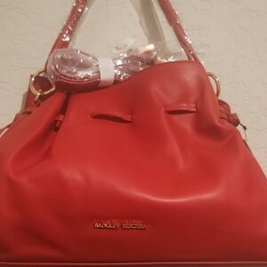 NWT Badgley Mischka Red Shoulder Bag with Gold Hardware and Crossbody Strap